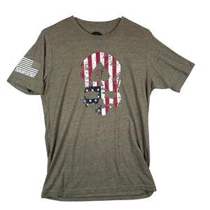 Zero Foxtrot Men American Flag Skull Graphic Tee Coyote Brown Size M USA Made